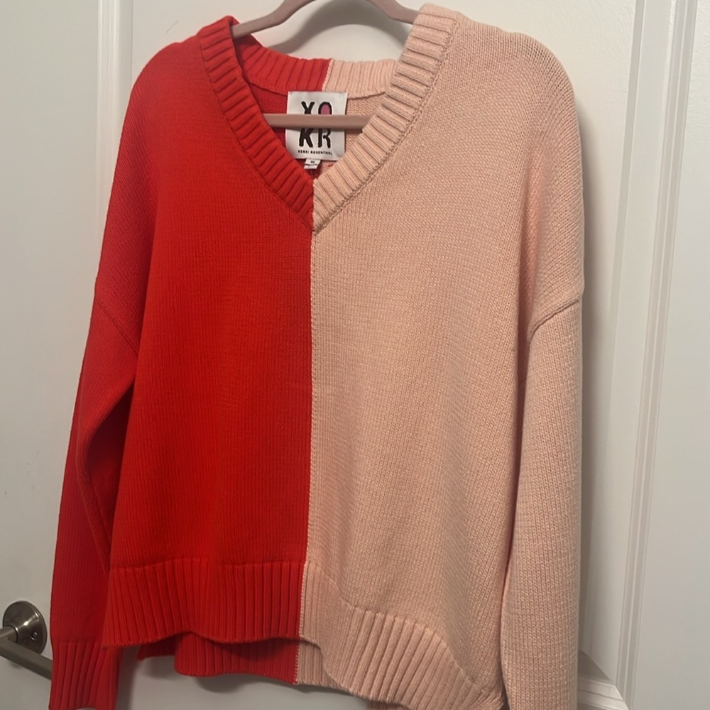 Kerri Rosenthal XOKR Heart V-neck Pullover Sweater pink‎ red size  Medium NEW - Picture 5 of 10
